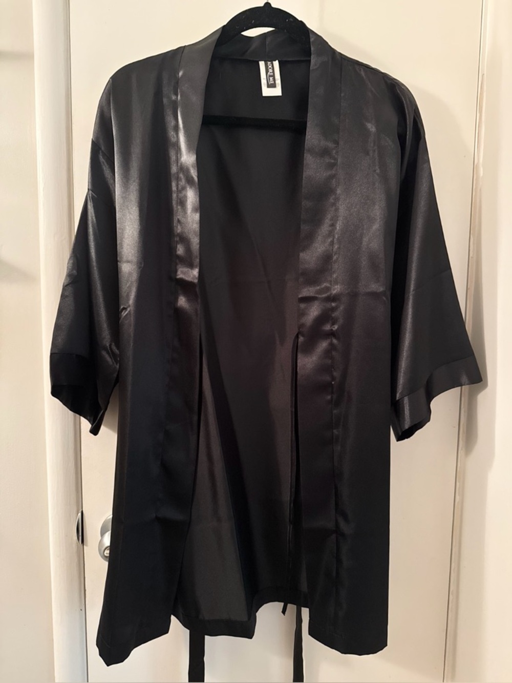 NWT Adore Me brand new black satin kimono robe womens small self tie